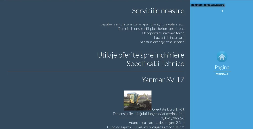 Proiect. Site Inchiriere Miniexcavator