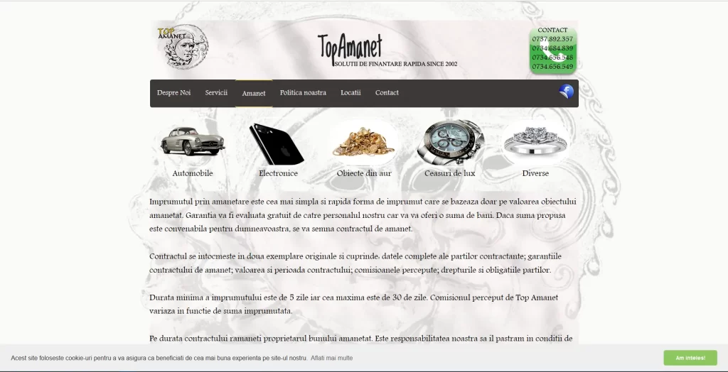 Proiect din portofoliu web. Site Casa de Amanet. Top Amanet